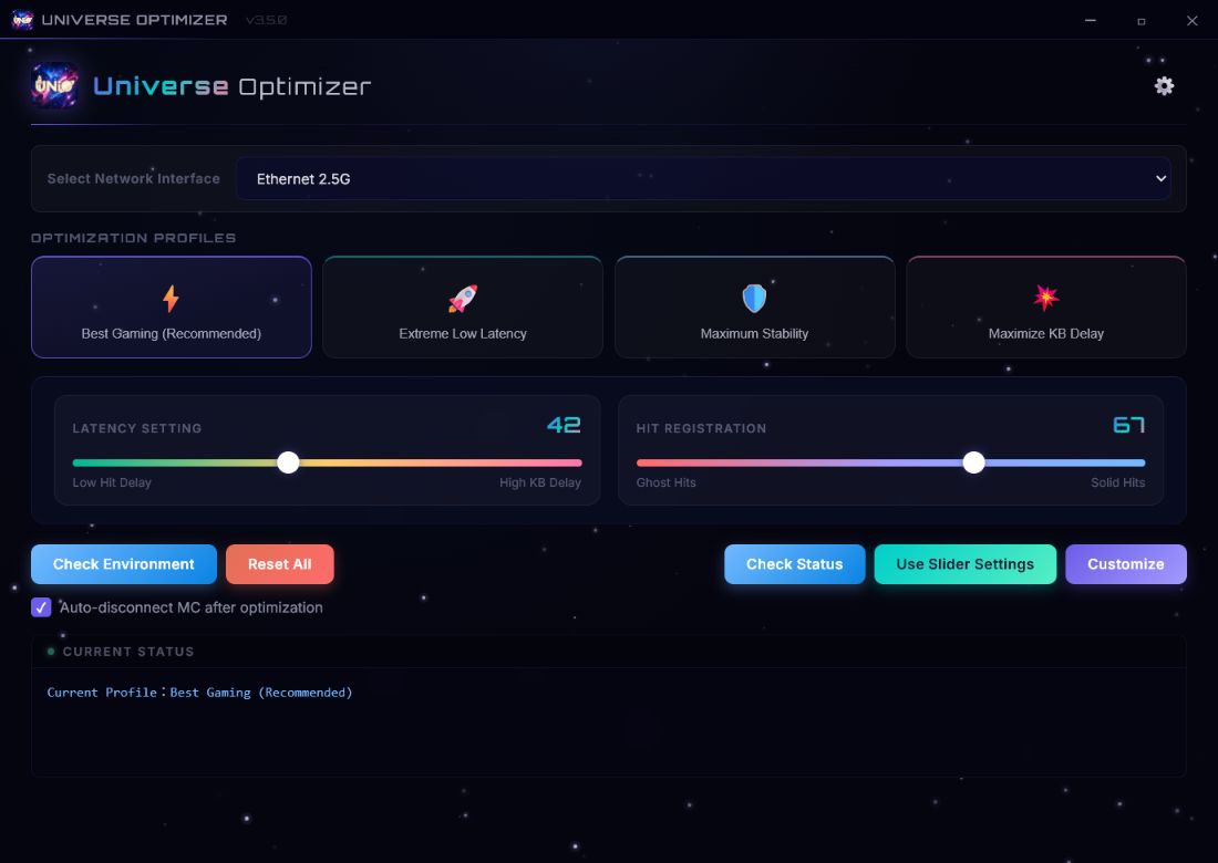 Universe Optimizer main screen